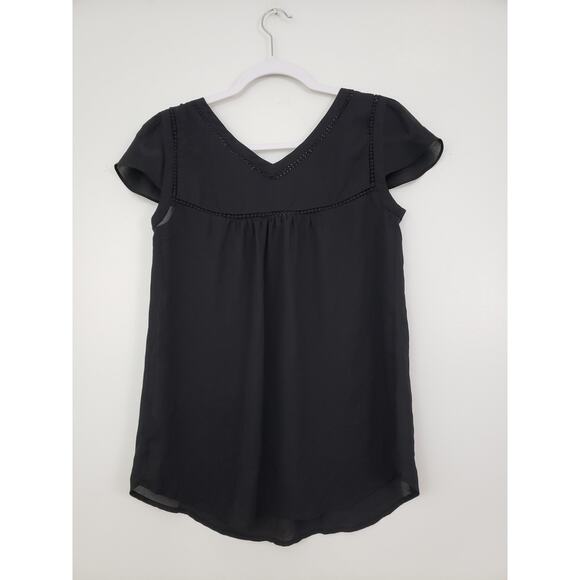 (Ju) Maeve by Anthropologie Womens Top Size 2 Cap Sleeve Sheer Black Whimsgoth - Picture 3 of 6